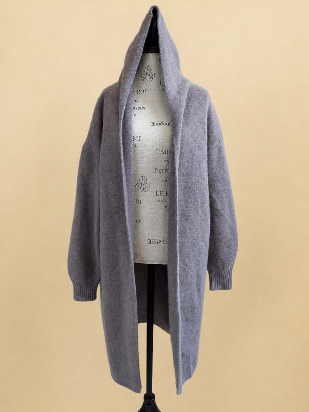 FRAMeWORK W/FOX Hooded Cardigan Taupe Brown Wool Fox Blend One Size Like New! - Picture 4 of 8